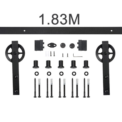 Top angle showing 183M barn door hardware steel track in black