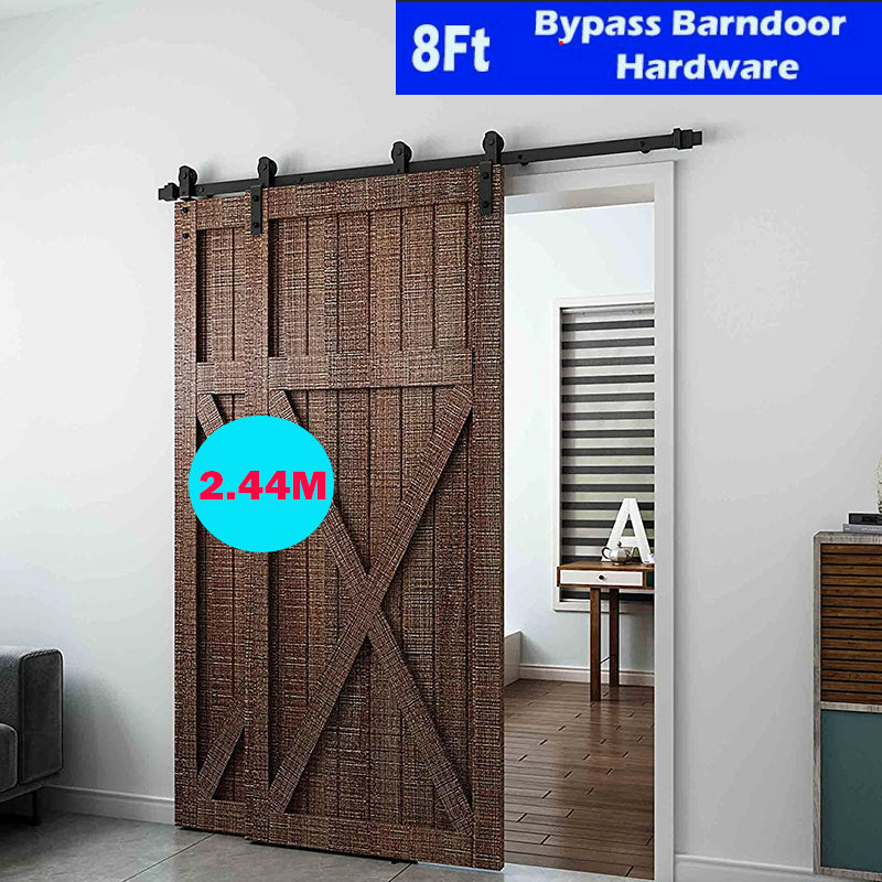 Side view of sliding barn door hardware showing anti-jump pad