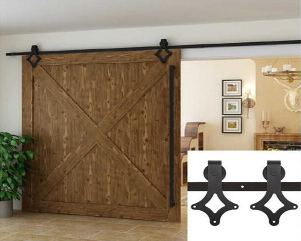 Barn door hardware bending steel hanger close up