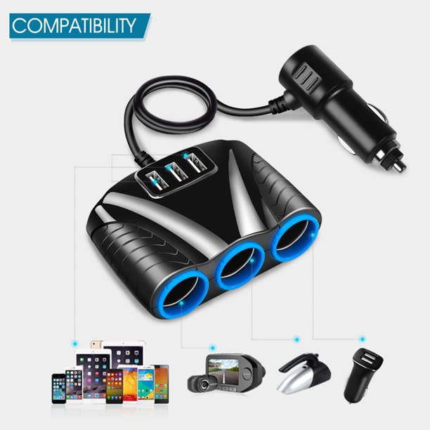 Car Cigarette Lighter Multi Socket Splitter 3 Way USB Charger Port