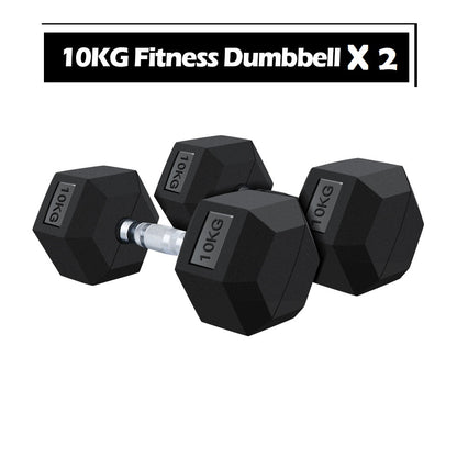 Dumbbell set 2x 10kg hex weights showing size and grip