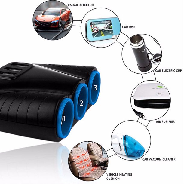 Car Cigarette Lighter Multi Socket Splitter 3 Way USB Charger Port