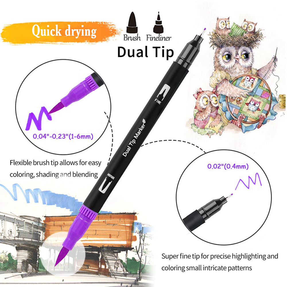 Water colour markers displayed with brush tip for shading