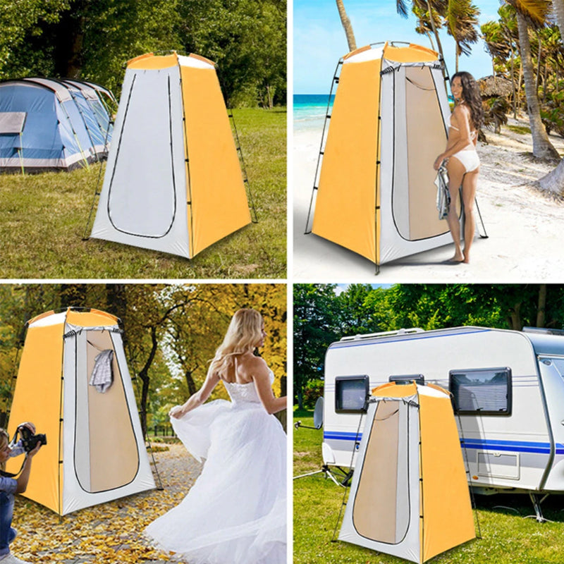 Folded portable shower tent packed in carry bag