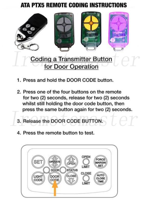 ATA PTX5 V2 TrioCode Garage Door Remote Dominator Replacement