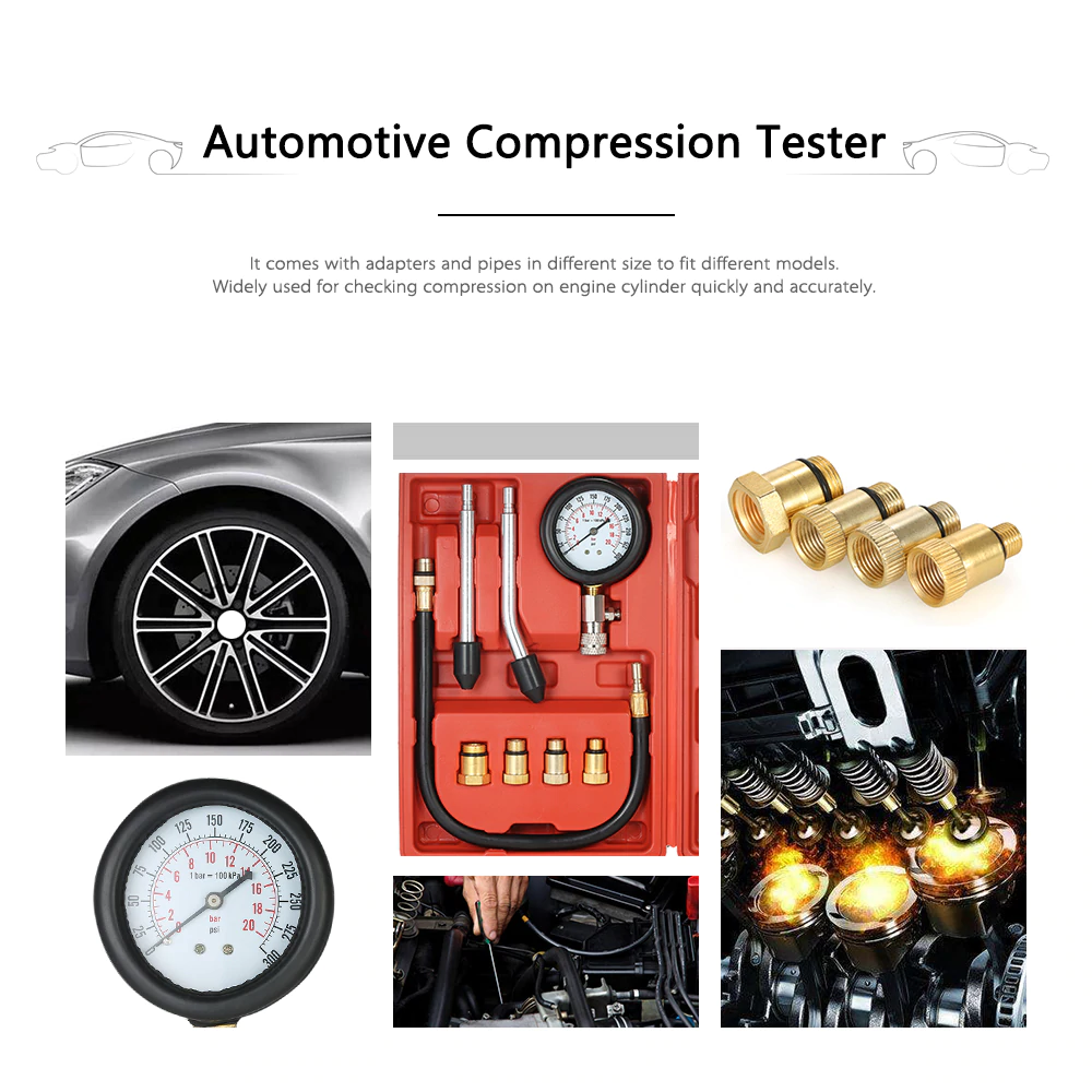 Compression tester set ready for use on motorcycle engine