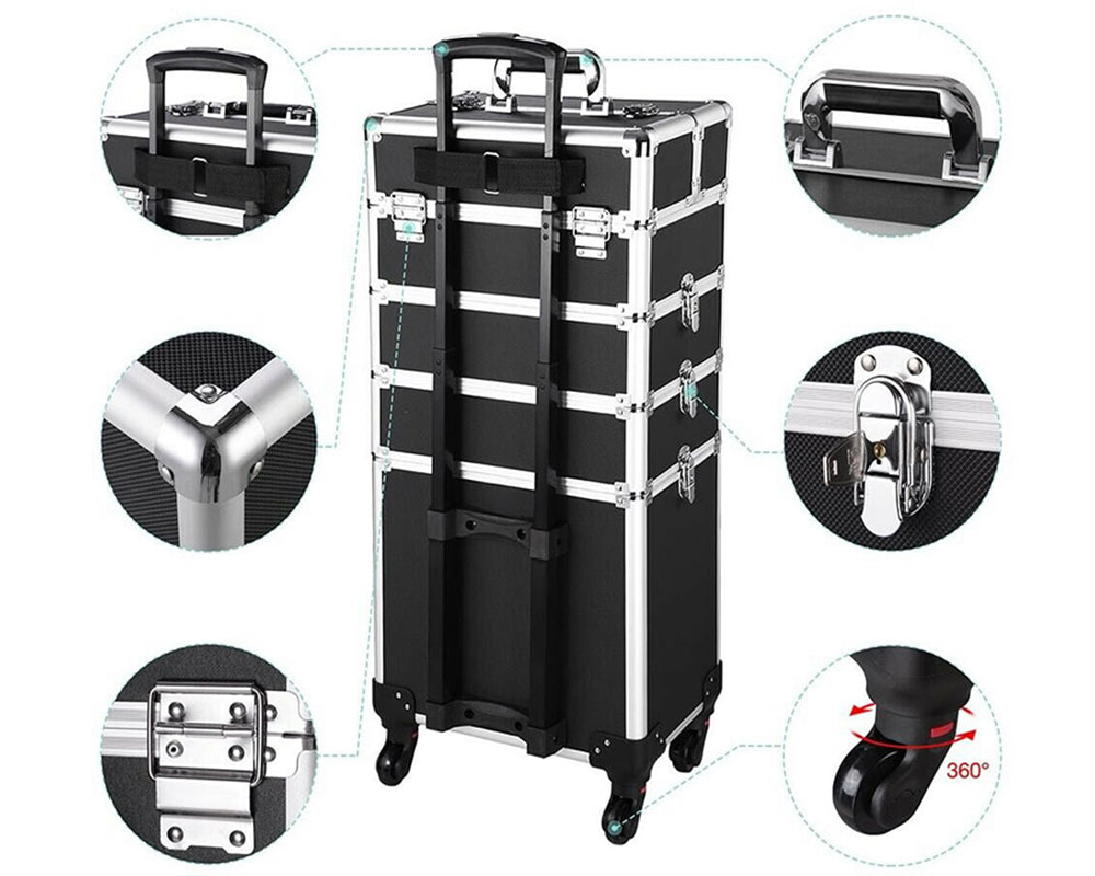Side angle of cosmetic trolley with spinner wheels