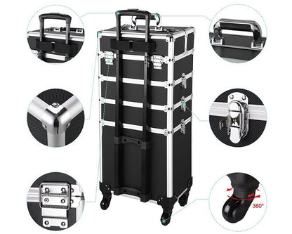 Side angle of cosmetic trolley with spinner wheels