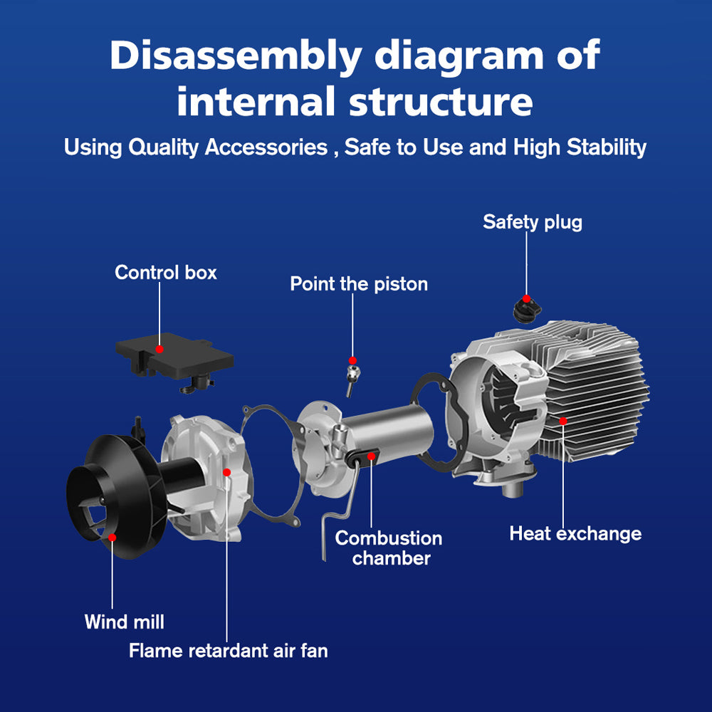 Top view of diesel air heater showing metal and plastic parts