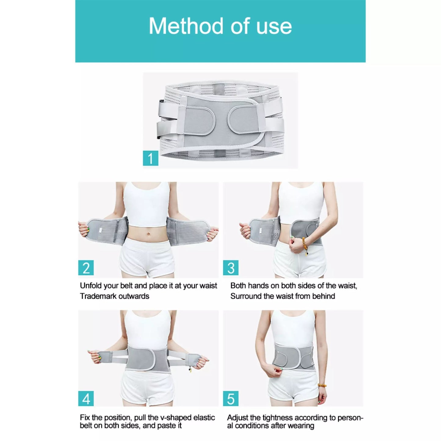 V-shaped elastic band detail on lumbar support belt