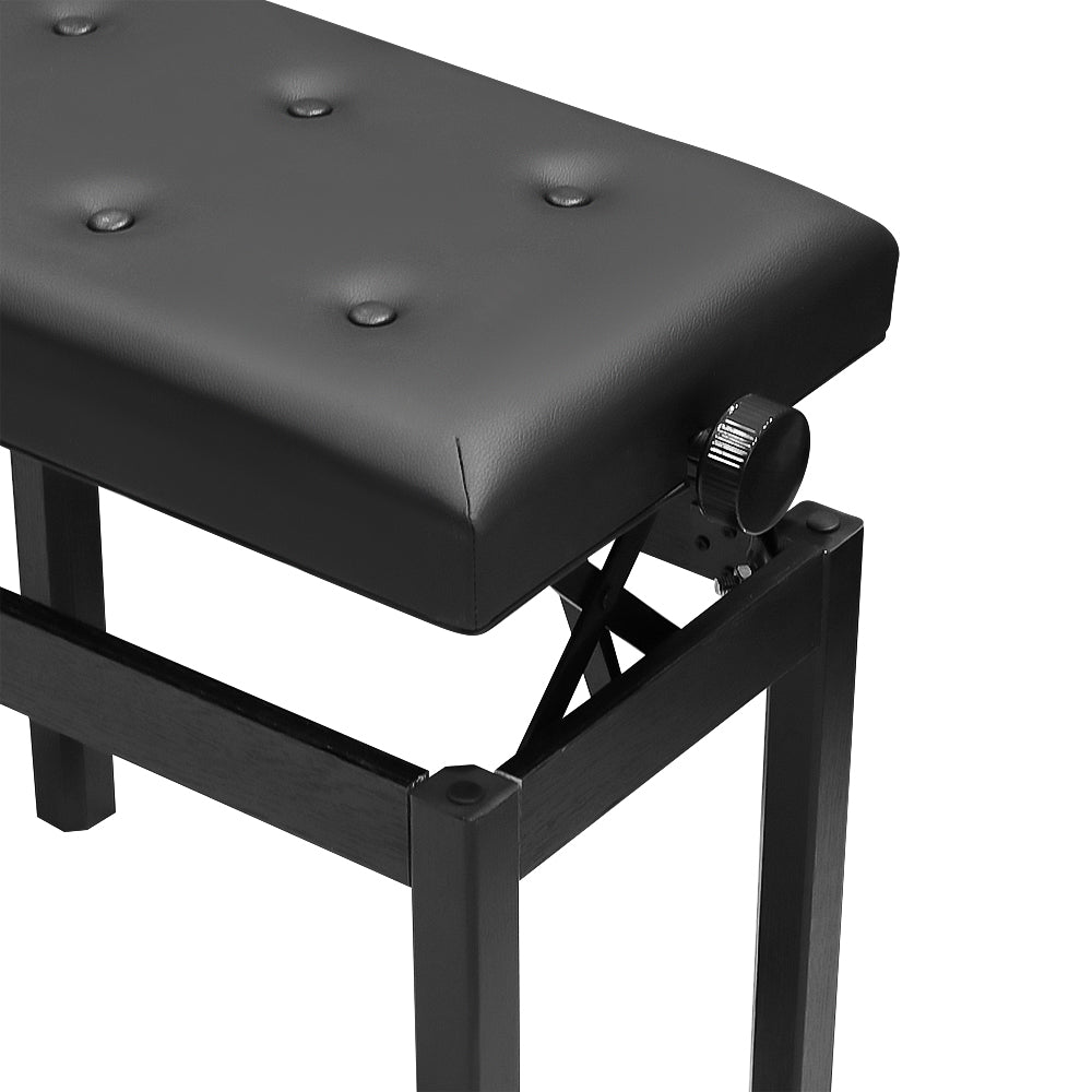 Piano stool showing solid wood construction and finish