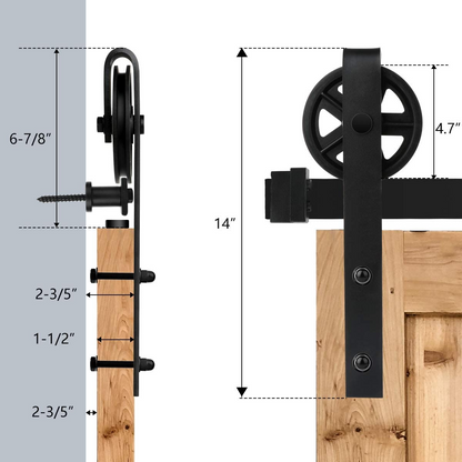 Top view of barn door hardware 2M showing track length