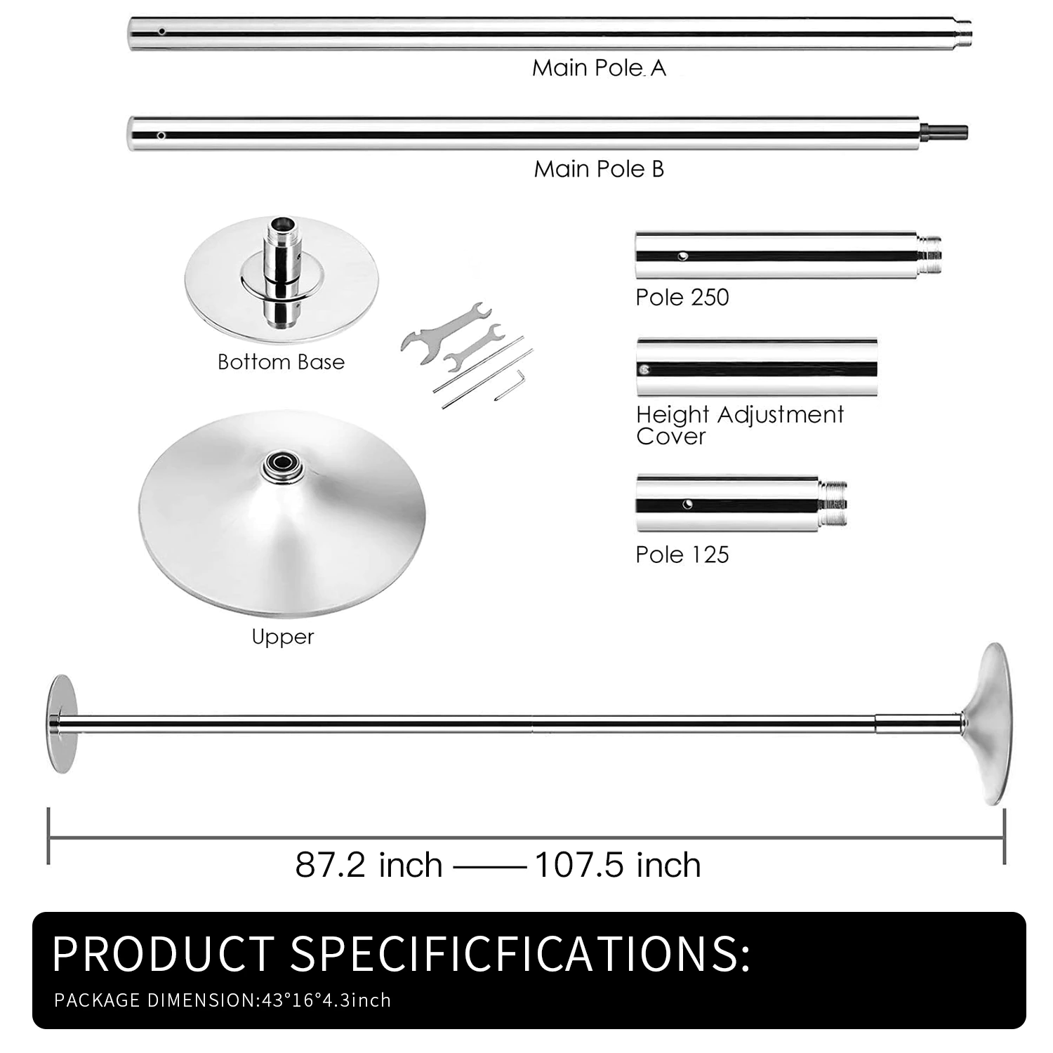 Portable dancing pole disassembled for easy transport