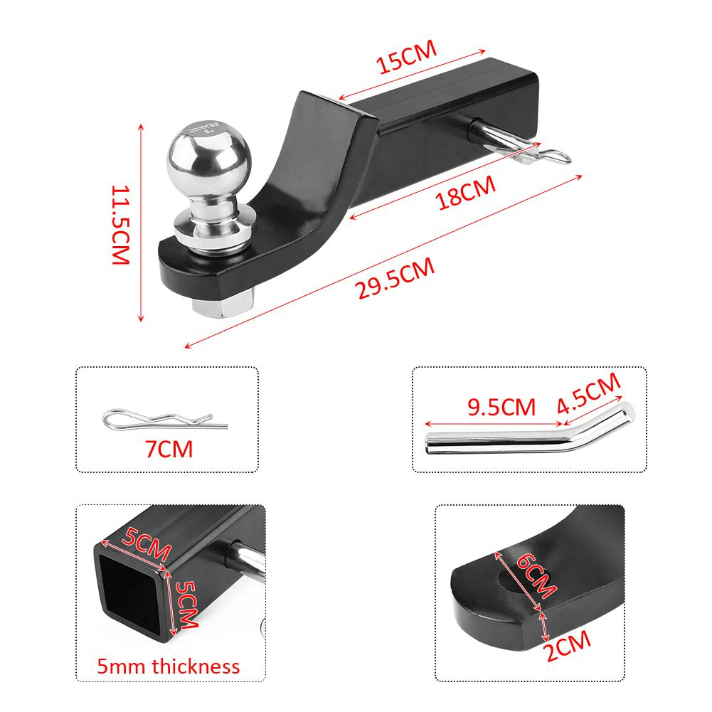 Trailer tow bar showing 40mm inside and 50mm outside tube width