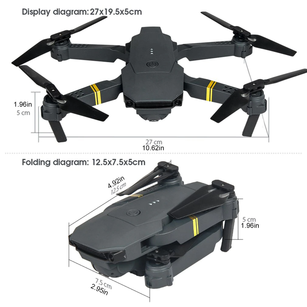 Top view of drone with camera and battery unfolded