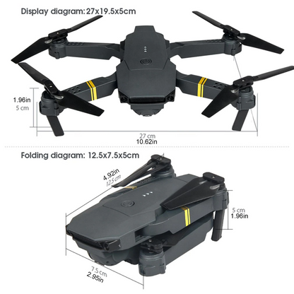 Top view of drone with camera and battery unfolded