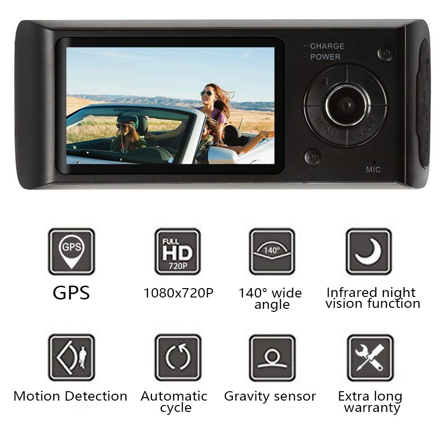 Close up of alloy zinc body on dual car dash camera