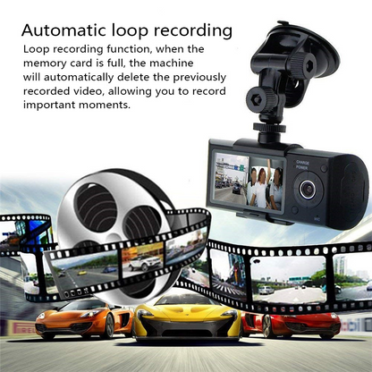 Side angle showing compact design of dual car dash camera