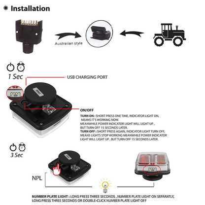 Wireless trailer light mounted on caravan rear in daylight
