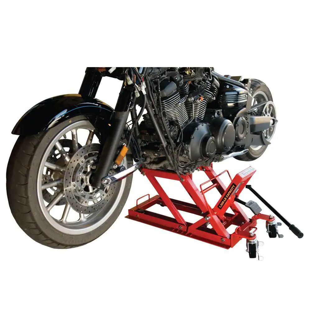 Hydraulic lifter jack base showing black and red colour scheme