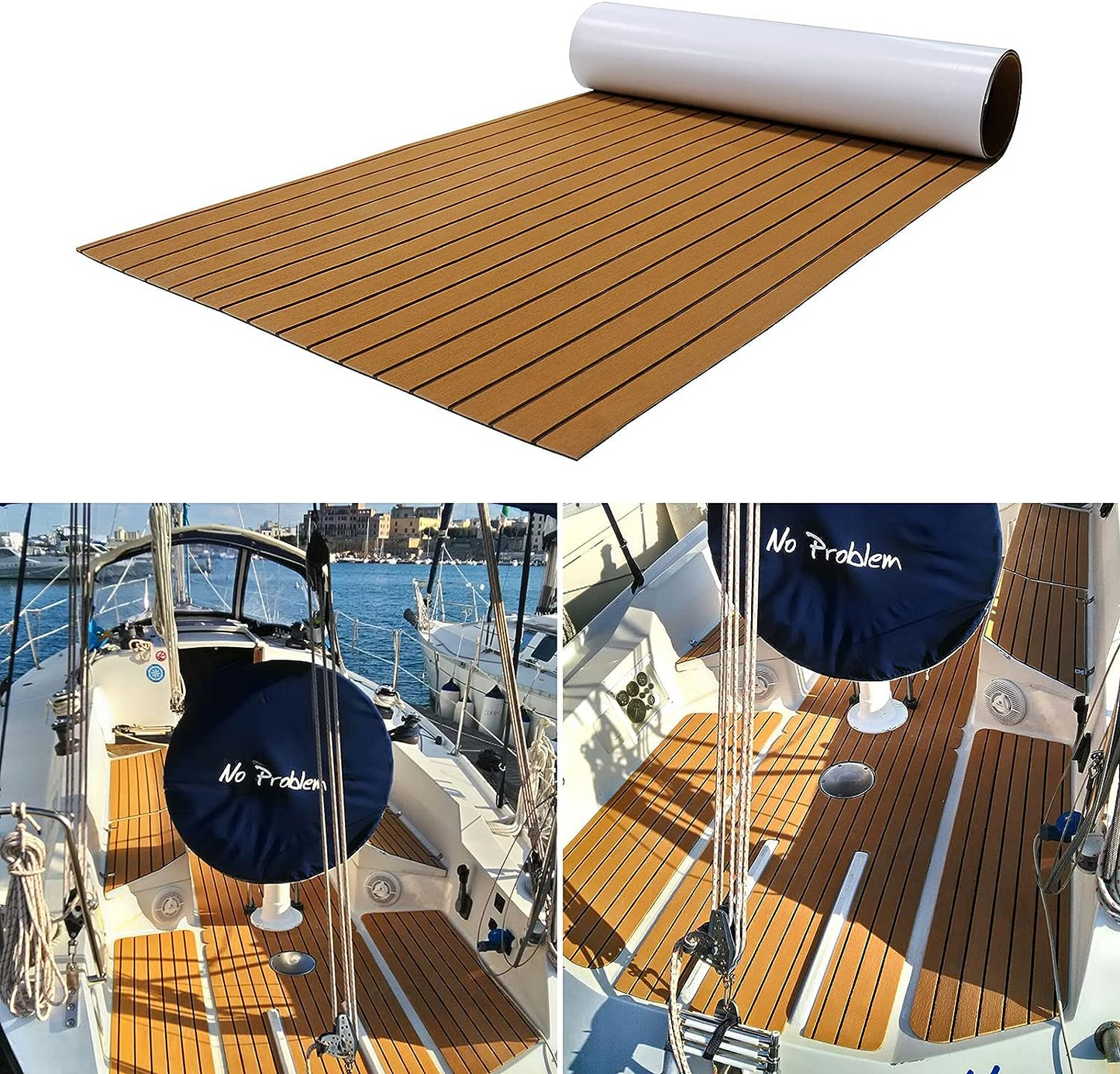 Marine Carpet Teak Boat Flooring Mat peel and stick adhesive backing