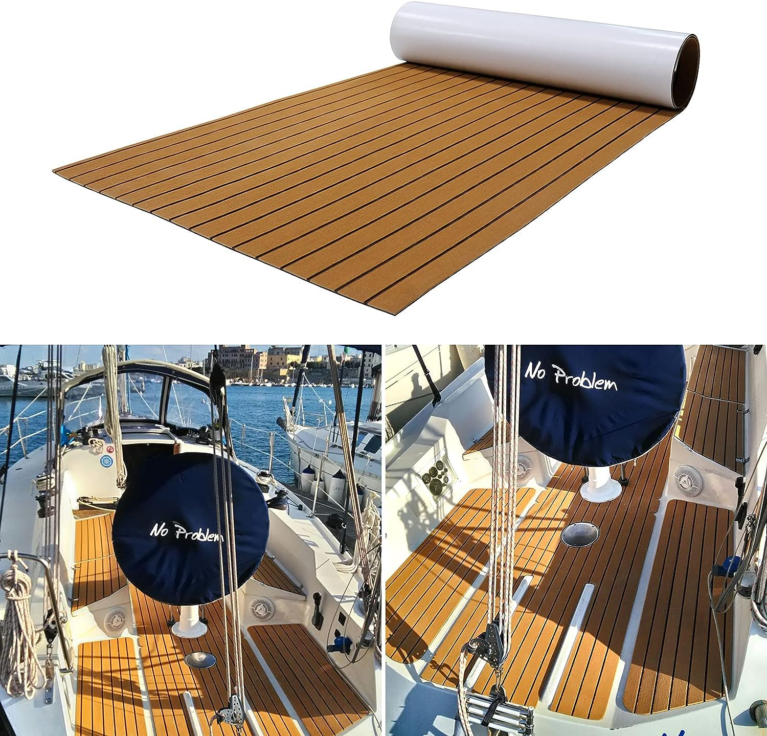 Marine Carpet Teak Boat Flooring Mat peel and stick adhesive backing