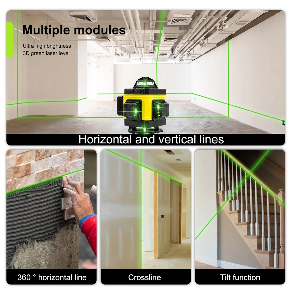 Laser level showing 16 laser lines for wide coverage