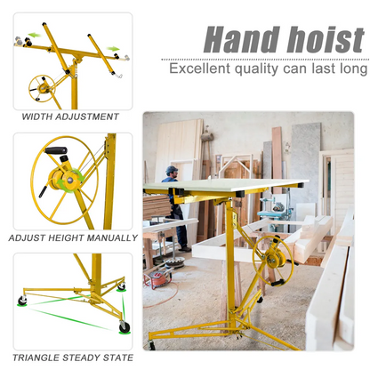 Foot stops on drywall lifter for safety and stability