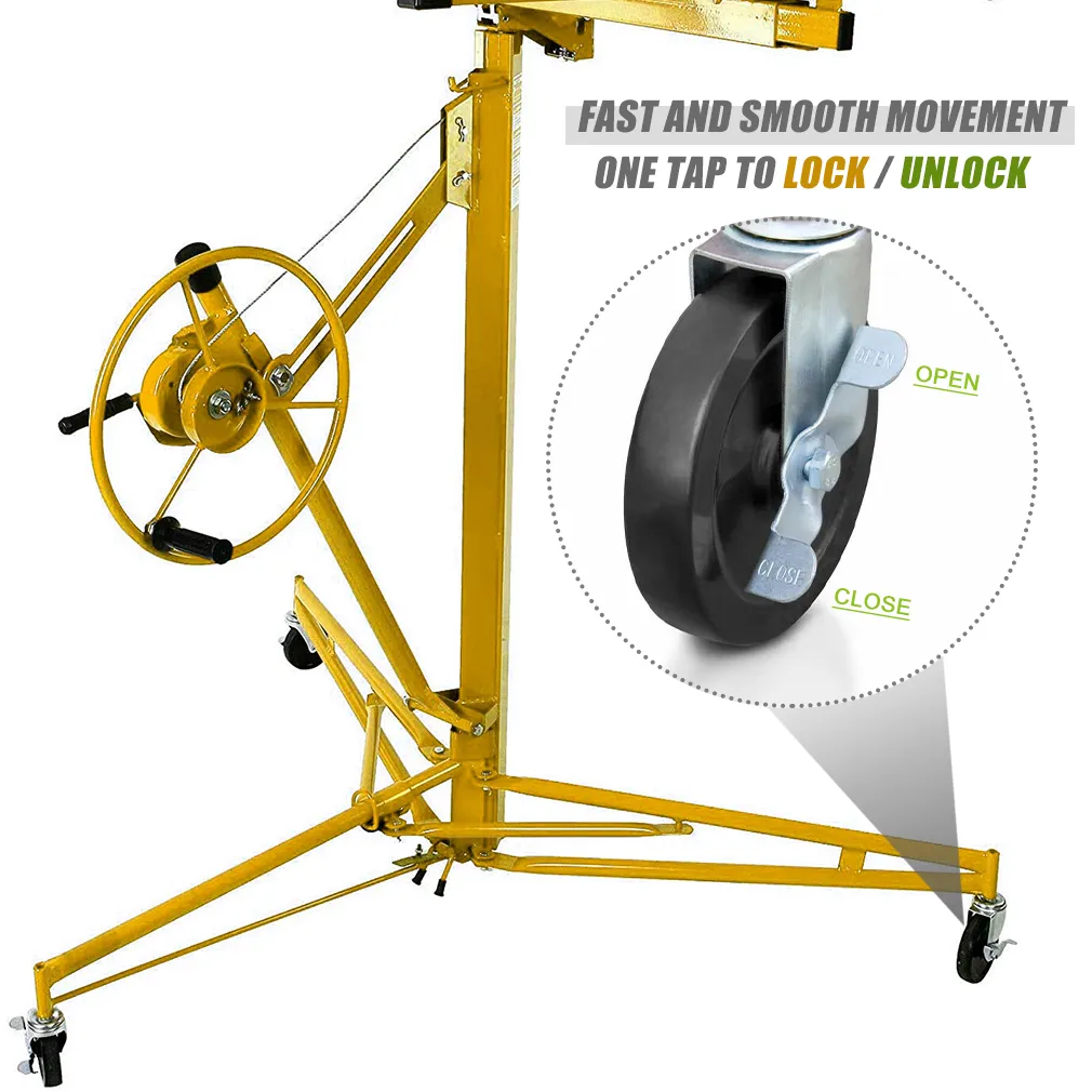 Steel construction of drywall lifter showing powder coating finish