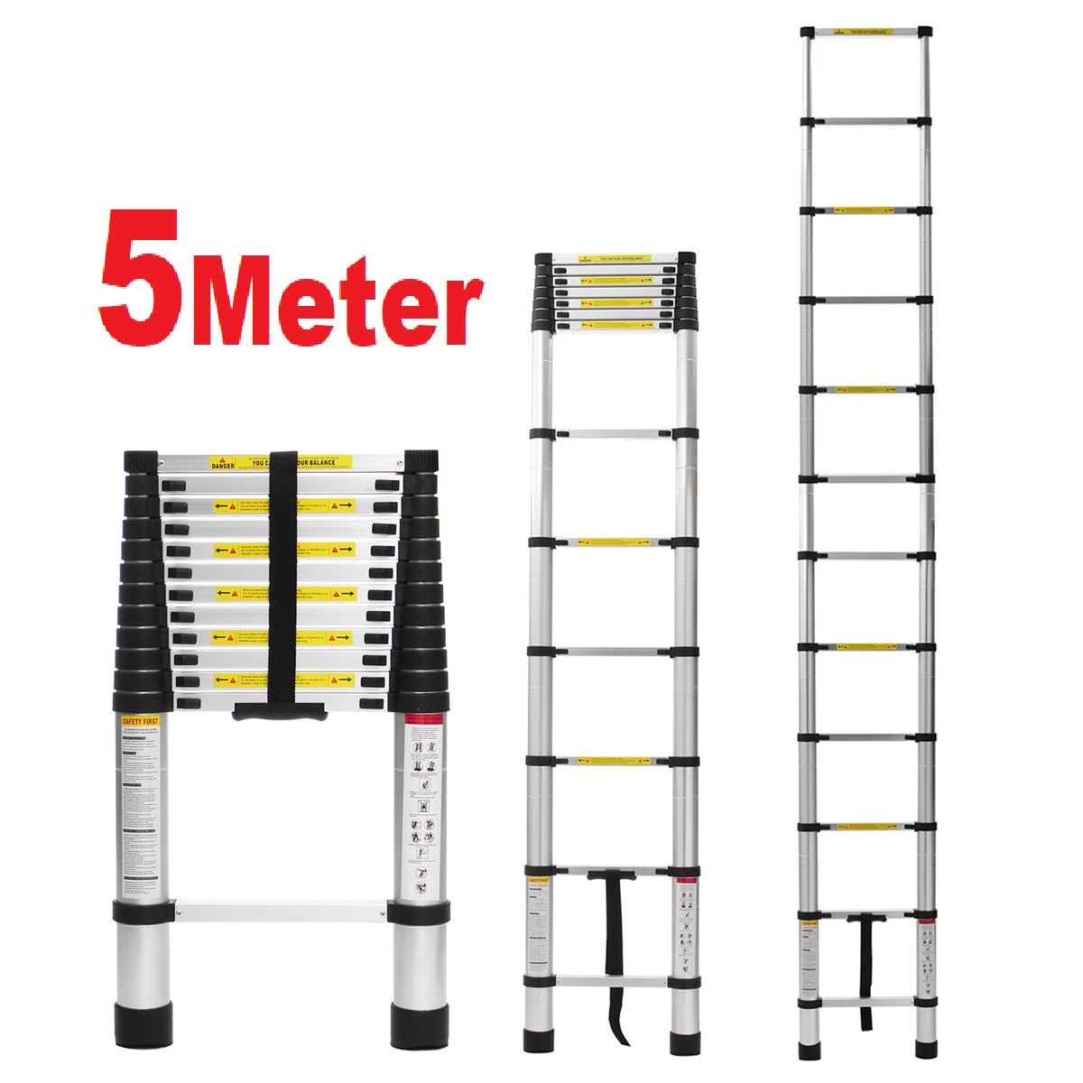 Folded 5m telescopic ladder compact for easy transport