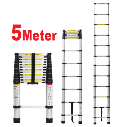 Folded 5m telescopic ladder compact for easy transport