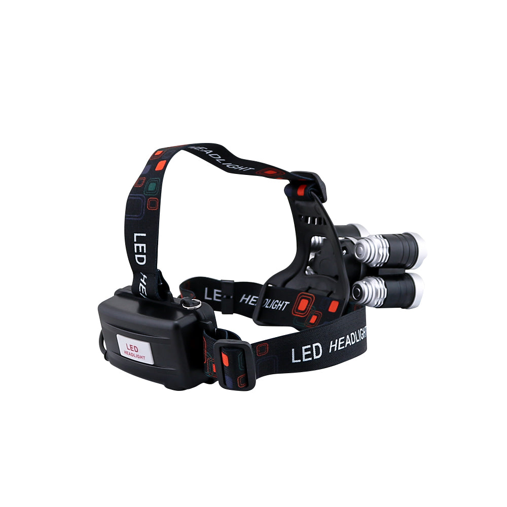 LED outdoor headlamp placed on a wooden table showing compact size