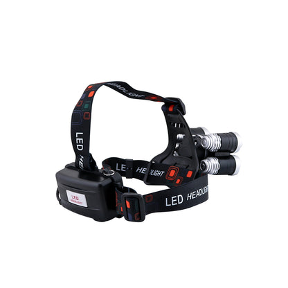 LED outdoor headlamp placed on a wooden table showing compact size