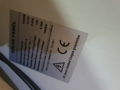 Solar panel showing open circuit voltage label and specifications