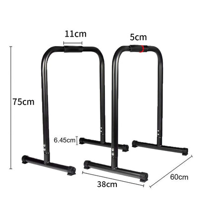 Parallel bar station dip bars showing sturdy base bars on floor