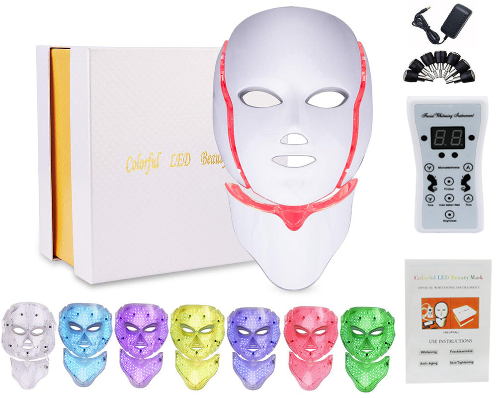 LED face mask in use during home spa treatment session
