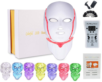 LED face mask in use during home spa treatment session