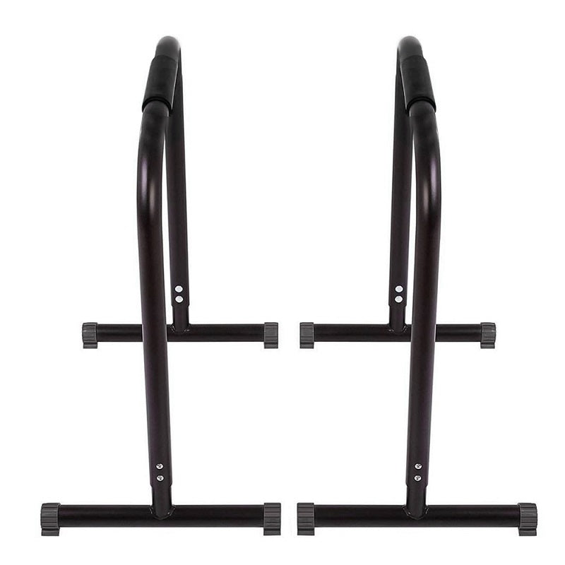Parallel bar station dip bars angled to show compact portable size