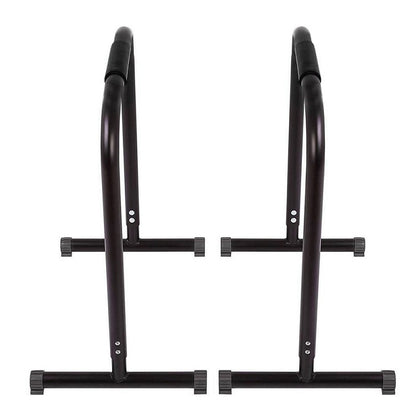 Parallel bar station dip bars angled to show compact portable size
