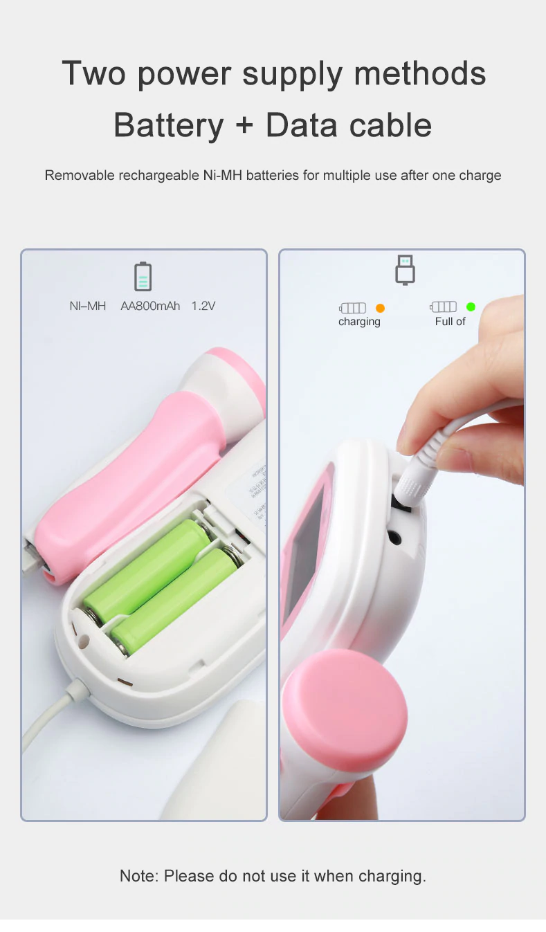 Fetal Doppler baby heartbeat monitor with dry battery compartment