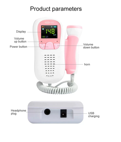 Compact size fetal Doppler baby heartbeat detector in use