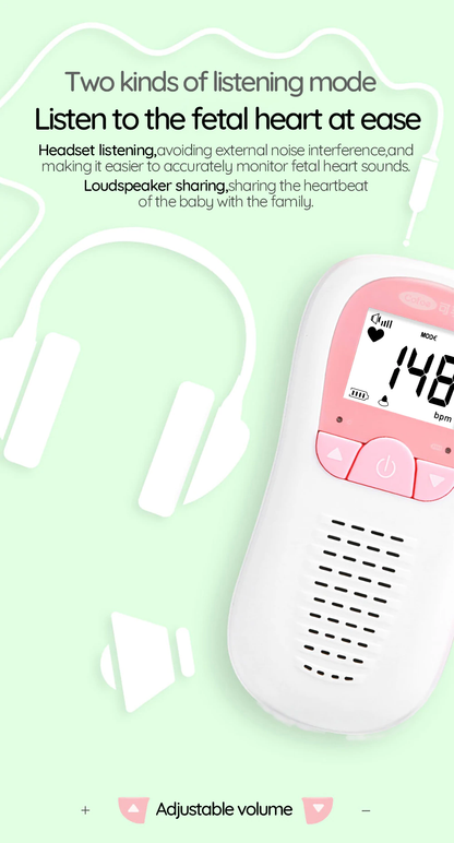 Pink fetal Doppler baby heartbeat detector with headphone jack