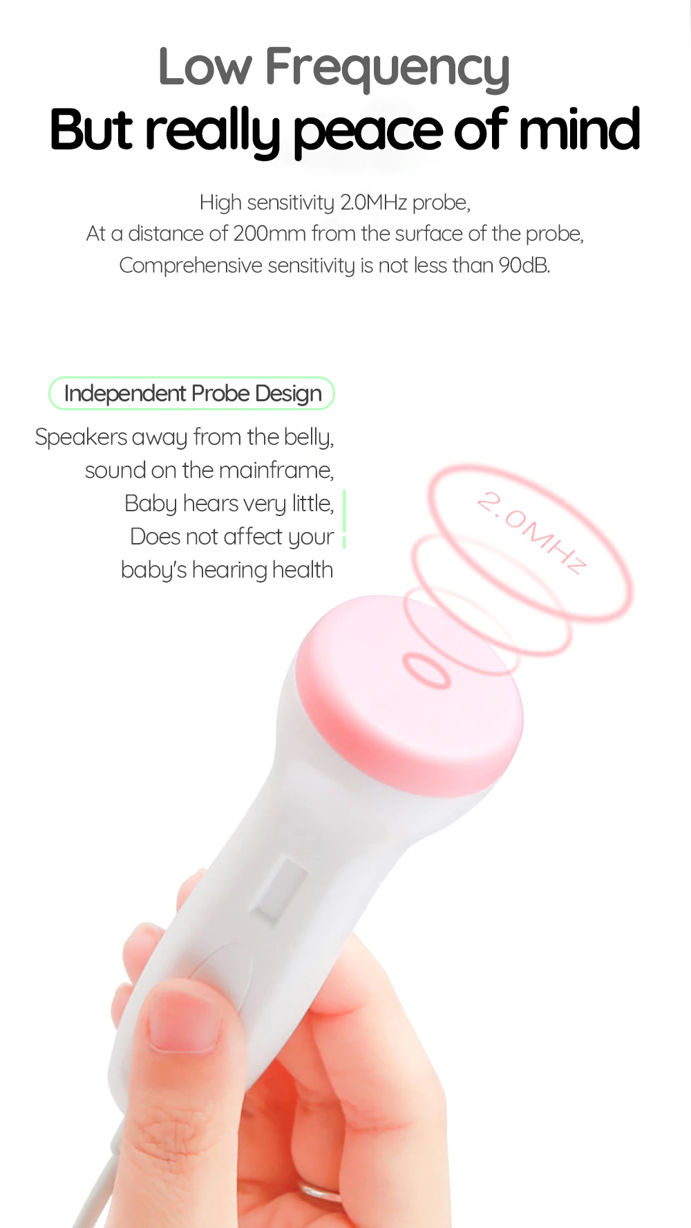 Top angle of portable fetal Doppler baby heartbeat monitor