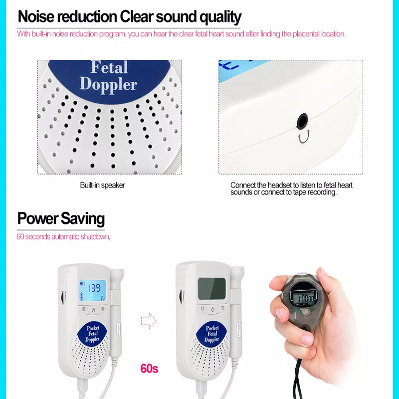 Fetal Doppler portable heartbeat detector with built-in speaker