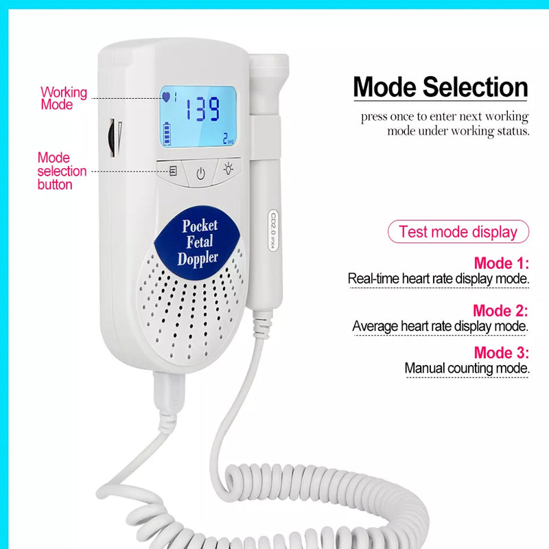 Top view of fetal Doppler showing battery status indicator