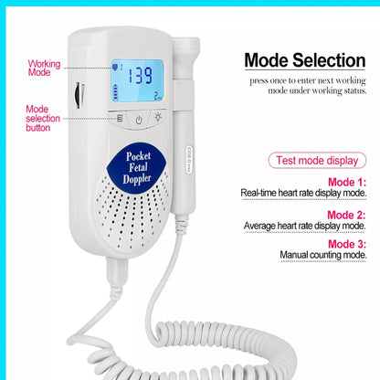 Top view of fetal Doppler showing battery status indicator