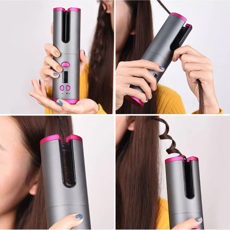 Top view of hair curler cordless showing temperature control area