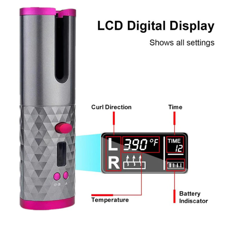 Close up of hair curler cordless rotating barrel detail