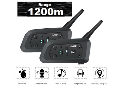 Motorcycle helmet intercom headset with GPS audio navigation in use