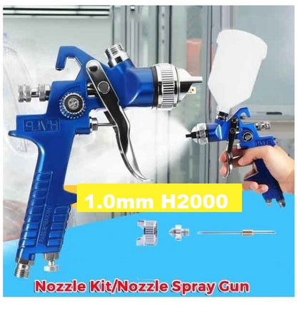 Paint spray gun with smooth surface treatment feature visible